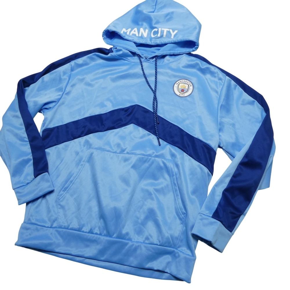 Manchester City Hoodie Mens Large Blue Soccer Football Pullover Sweatshirt